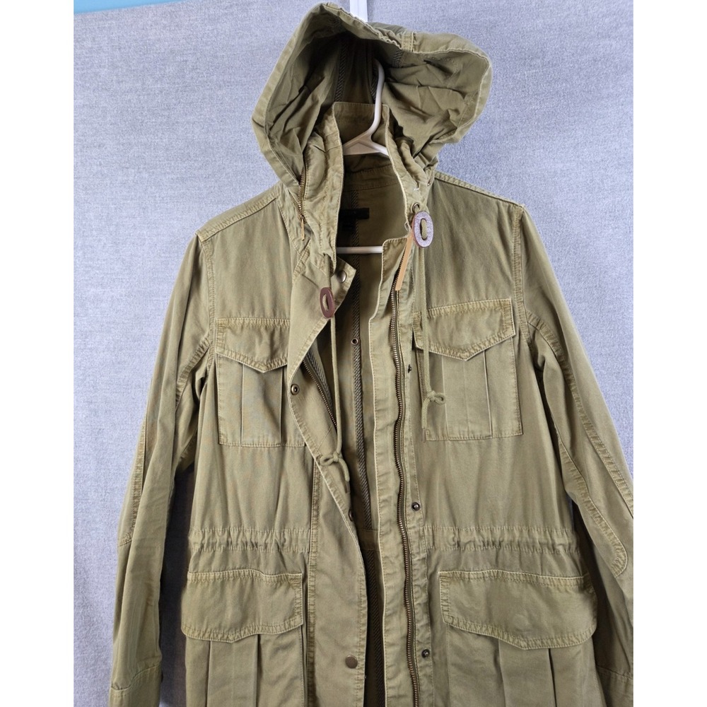 J Crew XS Canvas Utility Safari Jacket Coat Cargo Pockets Military Hooded Grunge